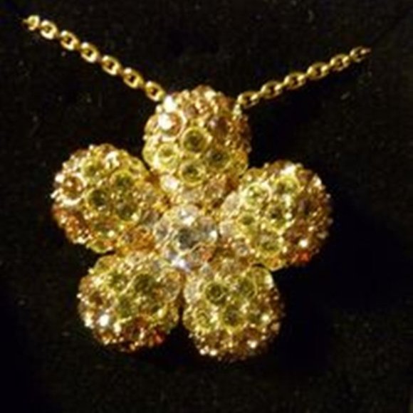 Nolan Miller Designer Gold-tone Pavé Flower Pin Brooch Pendant & 16 In Necklace - Picture 6 of 10